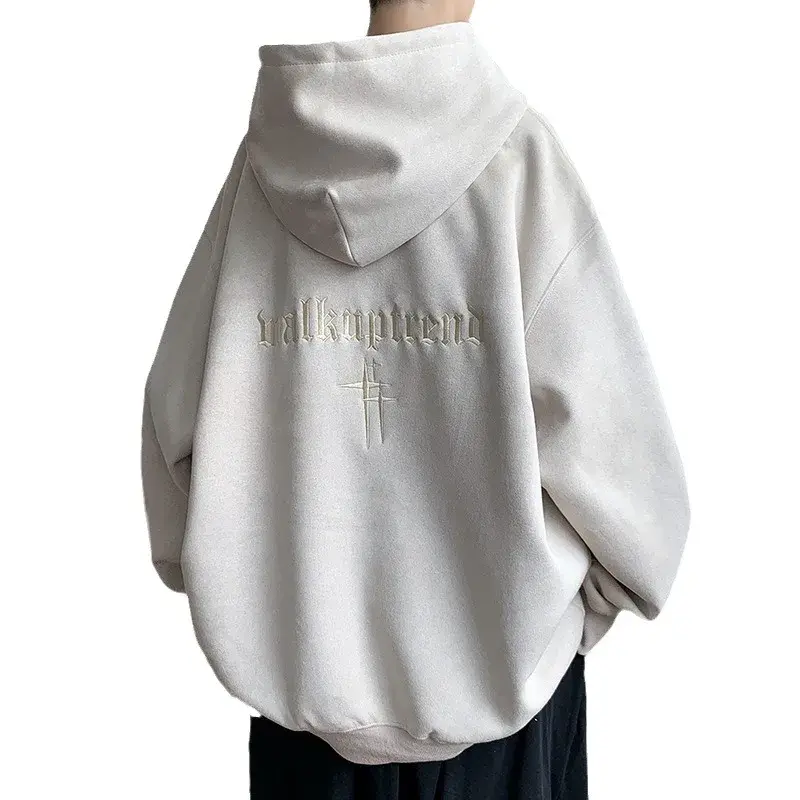 Chamois Leather Embroidered Sweatshirt Men's American Style Vintage Trendy Brand Casual Loose Fit Hooded Jacket Niche Fashion