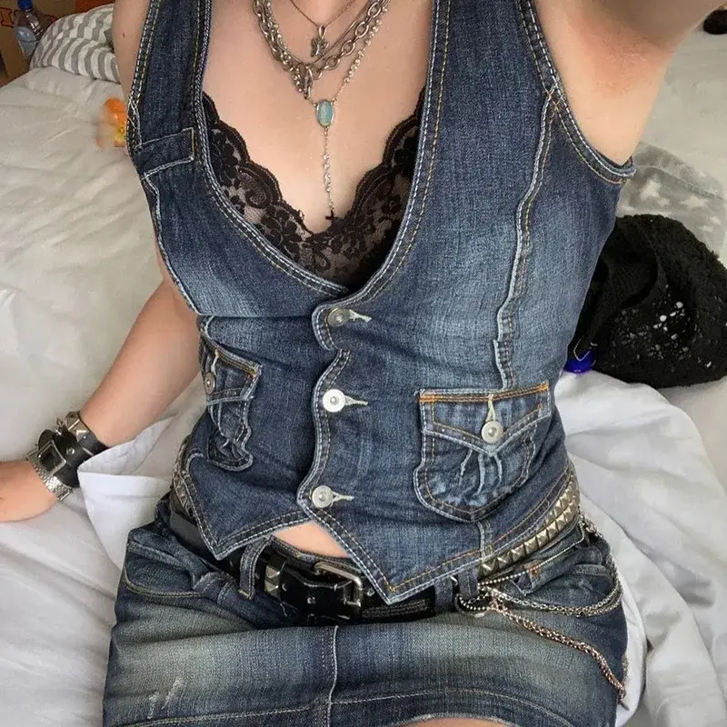 Women's Denim Vest Slim Fit European American Cross Border Trade Goods Smooths Your Silhouette Dense Fabric Vest