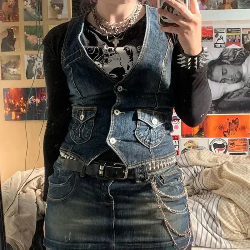 Women's Denim Vest Slim Fit European American Cross Border Trade Goods Smooths Your Silhouette Dense Fabric Vest