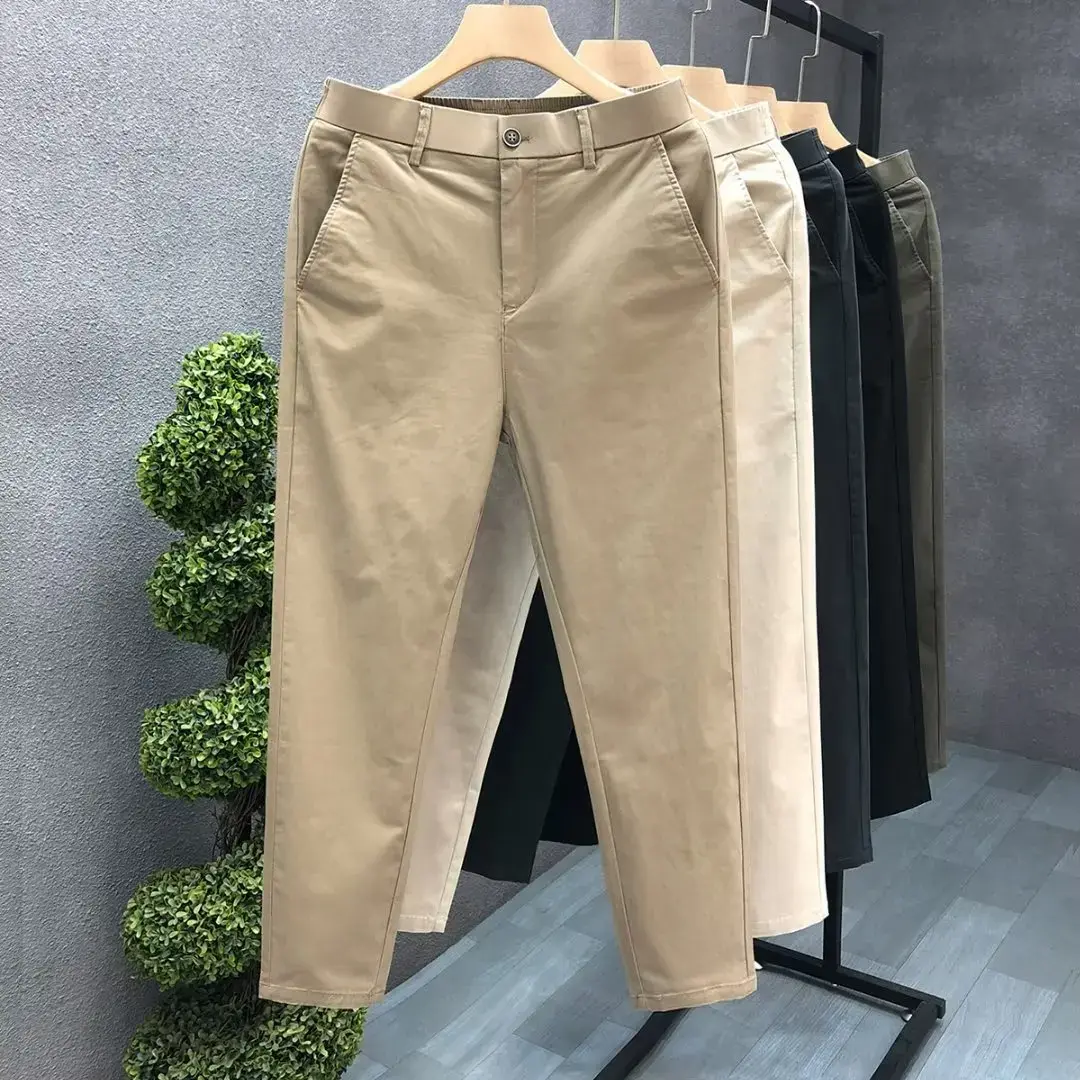 Men's Casual Trousers Summer Trendy Thin Cotton Small Straight-leg Pants Business Cropped Pants New Style