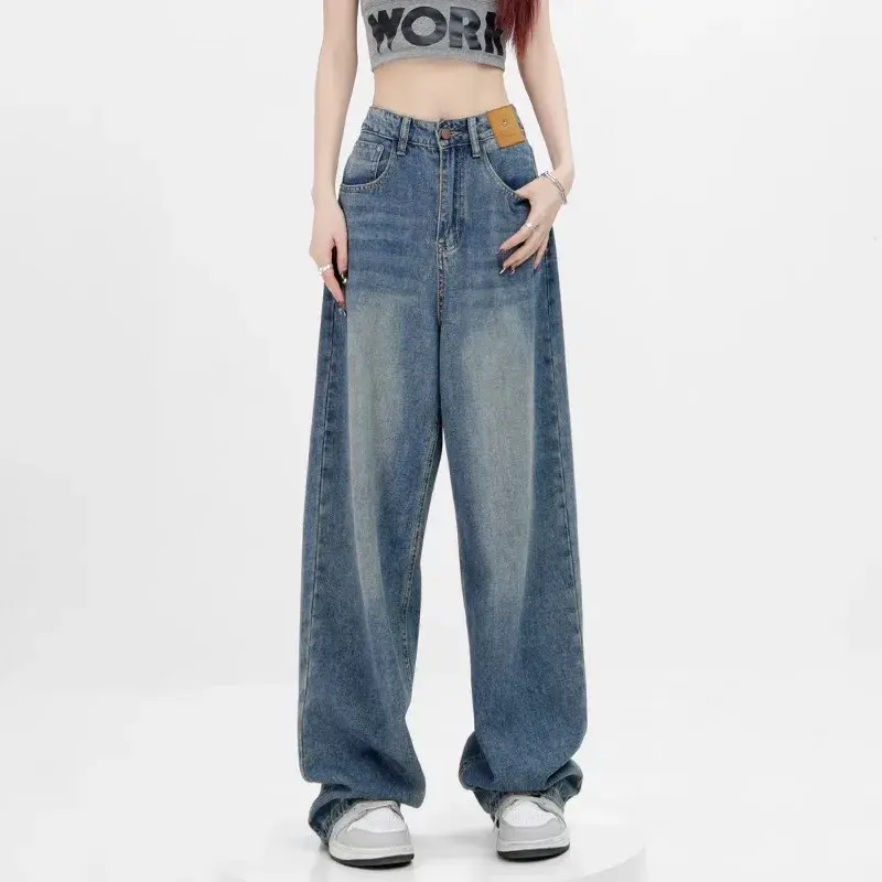 Pear-Shaped Body Wide-Leg Jeans Women's Plus Size Slimming High-Waisted Straight-Leg Pants New Summer Loose-Fit Floor Pants