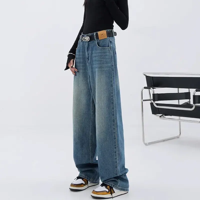 Pear-Shaped Body Wide-Leg Jeans Women's Plus Size Slimming High-Waisted Straight-Leg Pants New Summer Loose-Fit Floor Pants