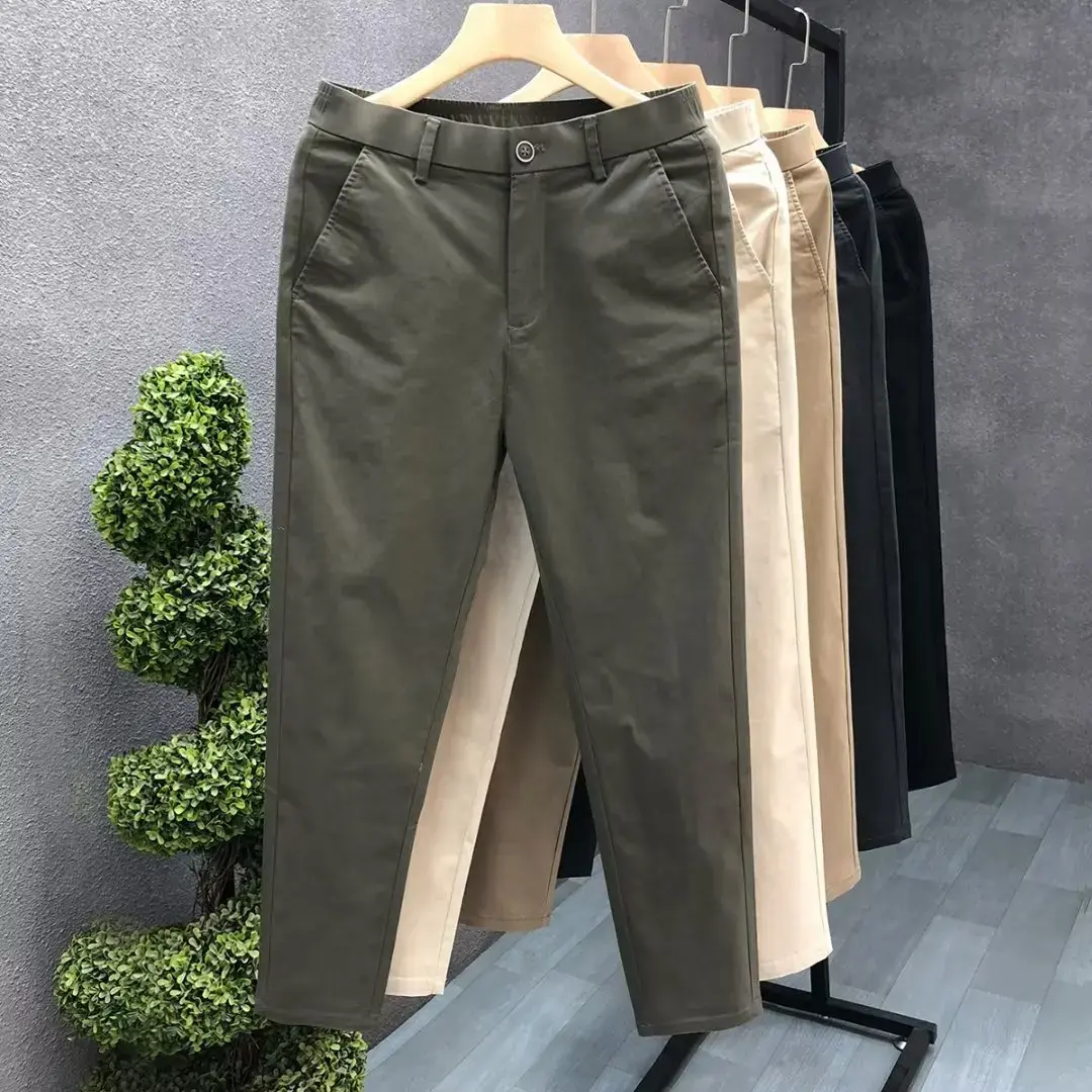 Men's Casual Trousers Summer Trendy Thin Cotton Small Straight-leg Pants Business Cropped Pants New Style