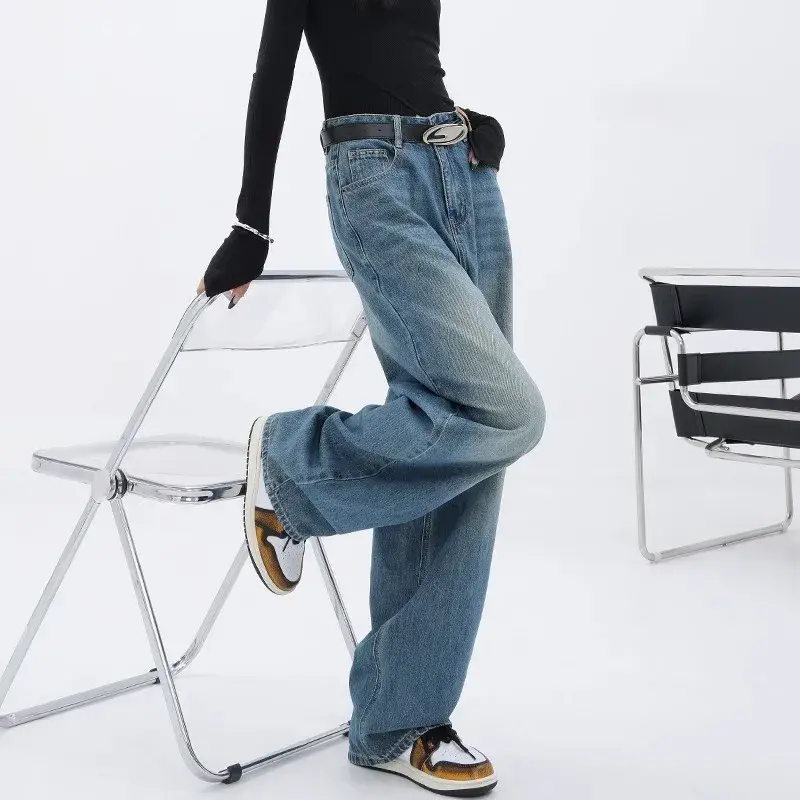 Pear-Shaped Body Wide-Leg Jeans Women's Plus Size Slimming High-Waisted Straight-Leg Pants New Summer Loose-Fit Floor Pants