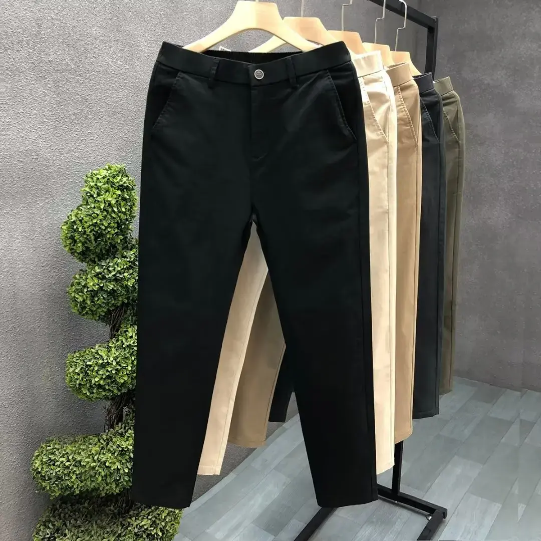 Men's Casual Trousers Summer Trendy Thin Cotton Small Straight-leg Pants Business Cropped Pants New Style