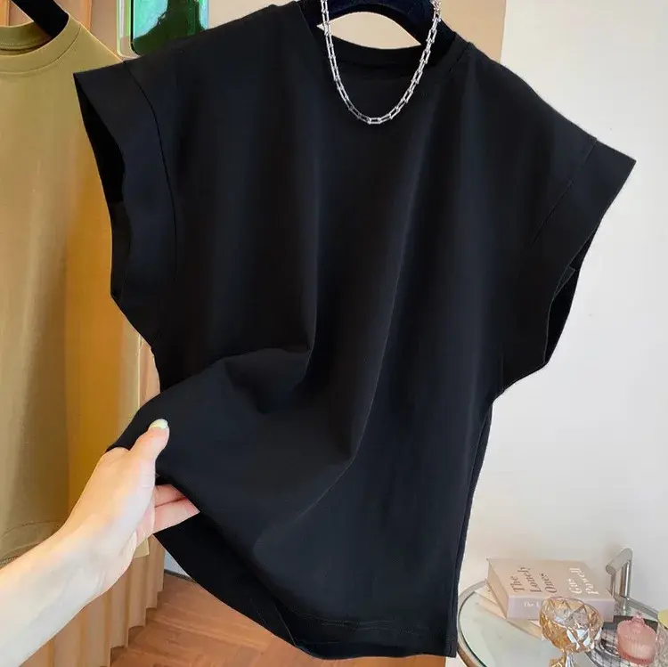 Loose Women's T-shirt Crew Neck Short Sleeve Floral Edge Simple Pure Color Summer New Style Fashionable Wide Top Shirt