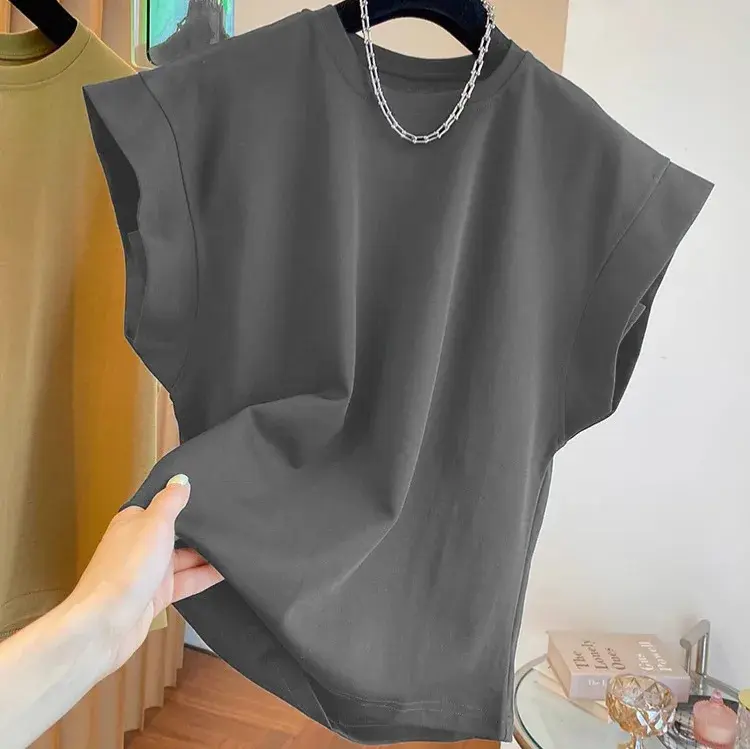 Loose Women's T-shirt Crew Neck Short Sleeve Floral Edge Simple Pure Color Summer New Style Fashionable Wide Top Shirt