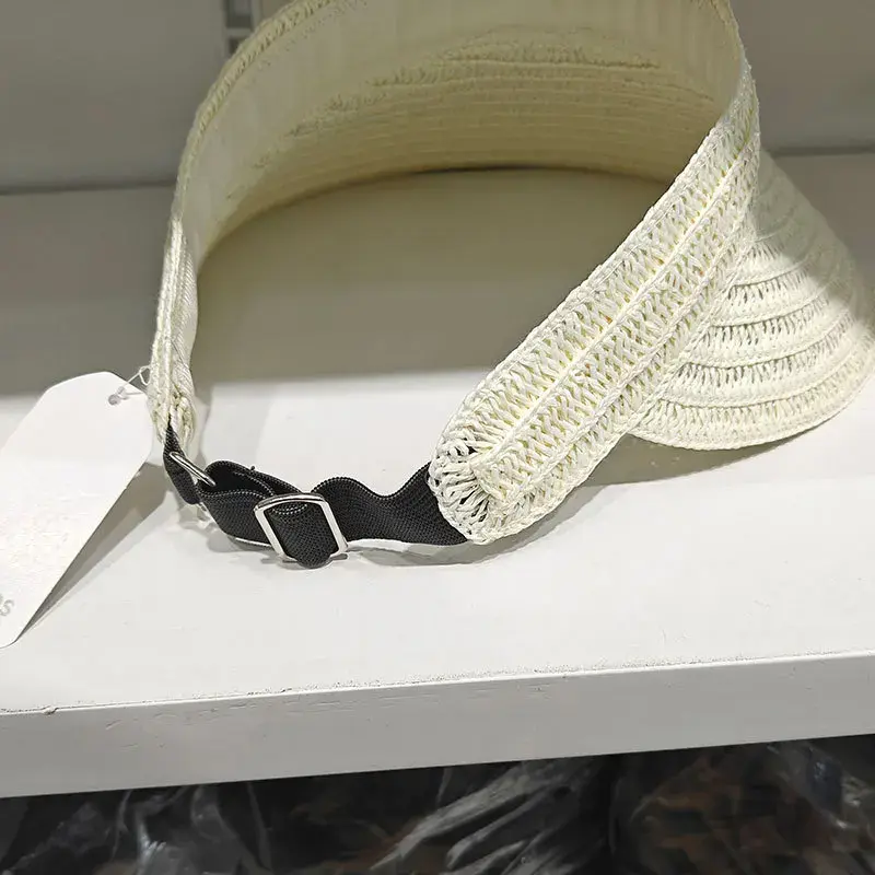 Rice Straw Woven Sun Hat Breathable Sunshade Cap Large Brim No Top Beach Outing Hollow Outdoor Travel Sun Hat Mesh Cap