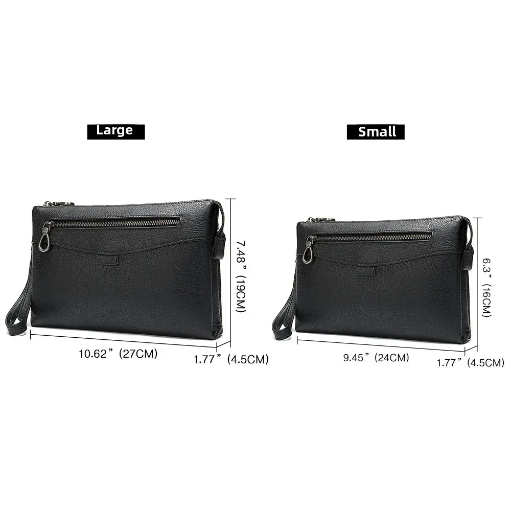 Casual Men's Leather Wallet Trendy Hand Grab Bag Soft Top Layer Cow Hide Large Capacity Wrist Strap Crossbody Bag