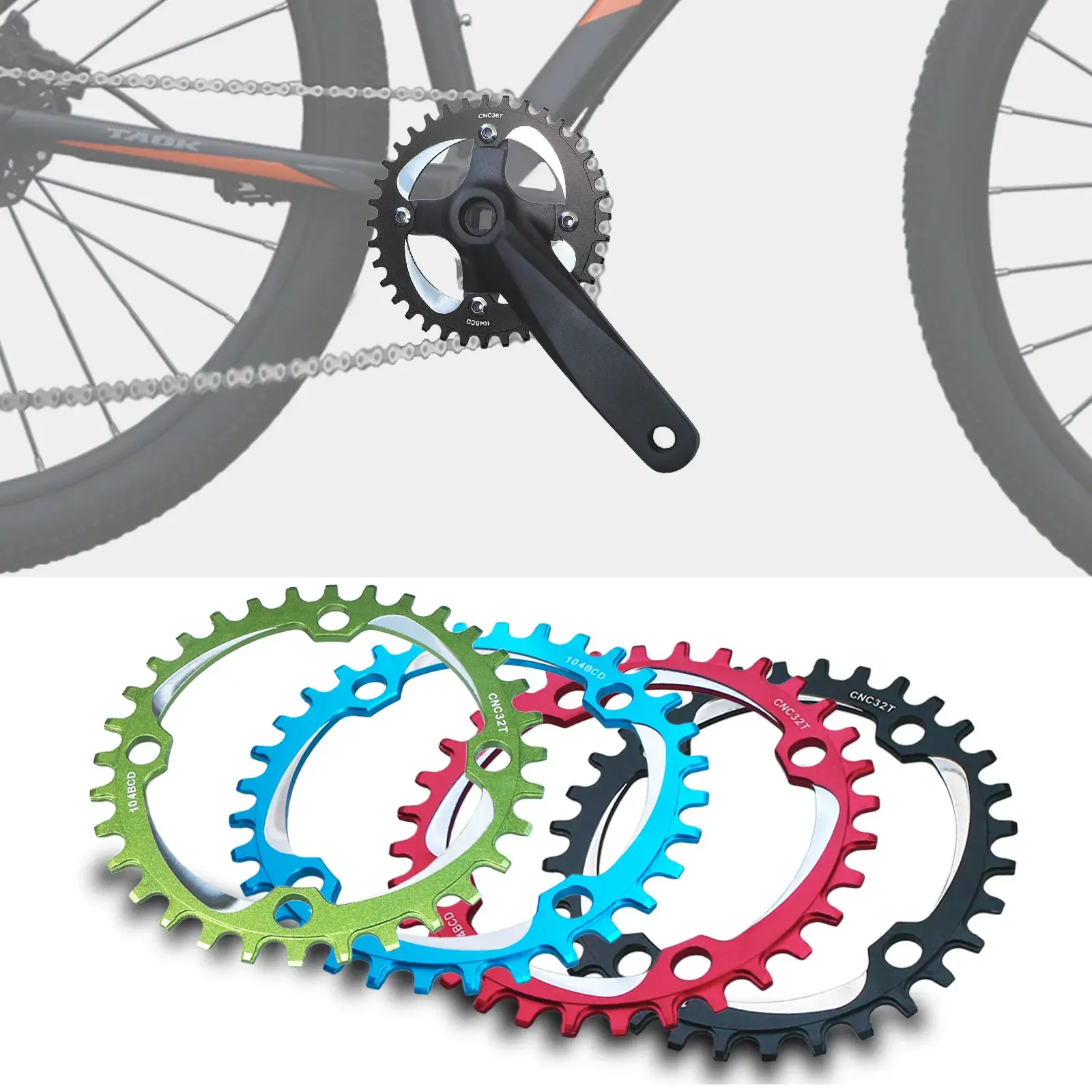 Mountain Bike Sprocket 104bcd Square Hole Handlebar 8/9/10/11 Speed Conversion Single Disk 152mm Electric Vehicle Parts