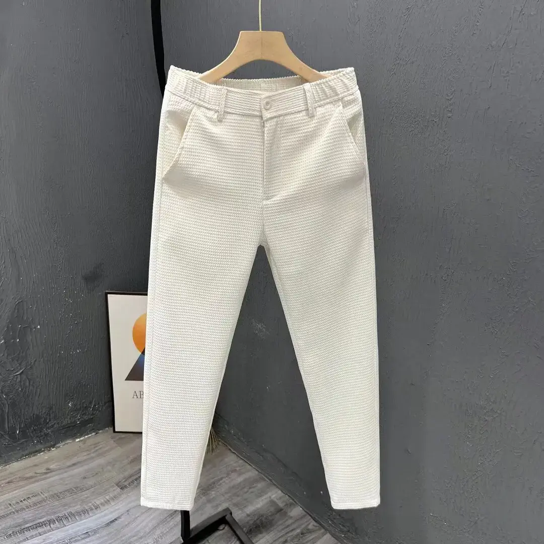 High-End Casual Men's Pants Summer Trendy Slimming Straight-Leg Pants Youth Korean Style Cropped Pants New Arrival