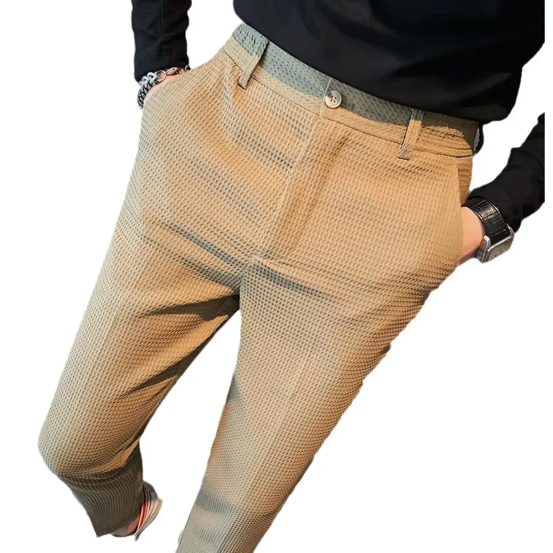 High-End Casual Men's Pants Summer Trendy Slimming Straight-Leg Pants Youth Korean Style Cropped Pants New Arrival