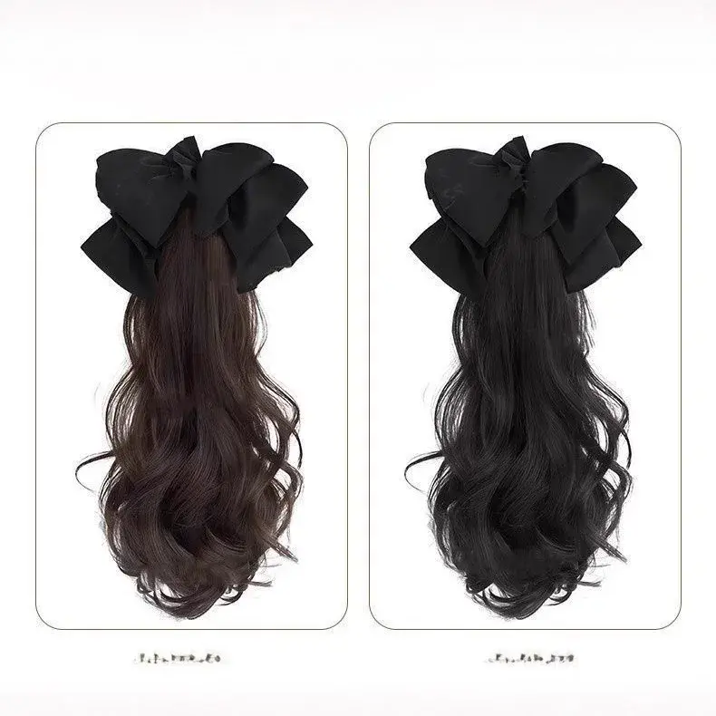 XuChang Women's Long Curl Wig with Hair Claw High Ponytail Fake Tail Sweet Butterfly Low Braided Ponytail Artificial Hair