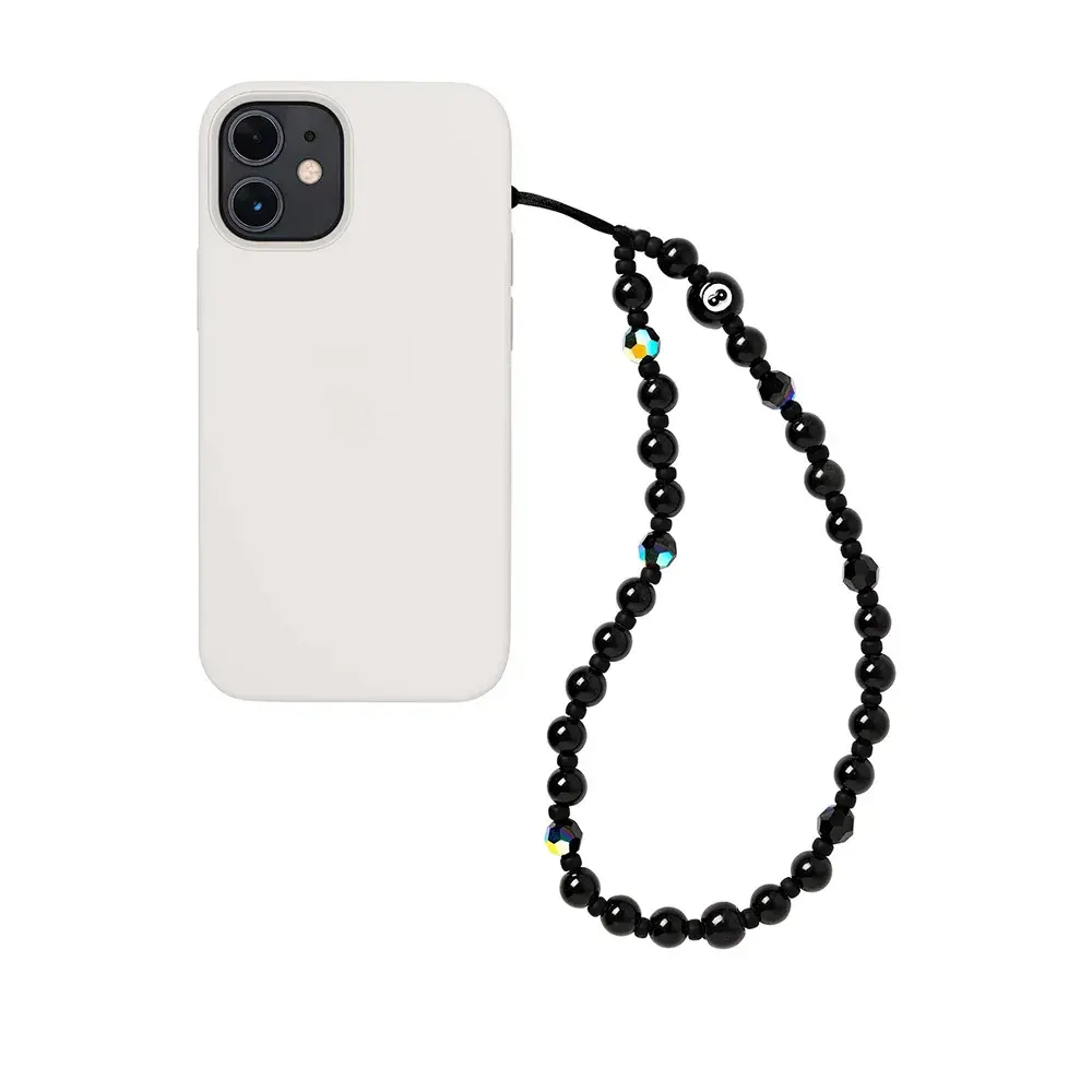 Kkbead Black Crystal Beaded Phone Case Women's Factory Wholesale Ins Style Number 8 Table Tennis Ball Pendant Mobile Phone Chain