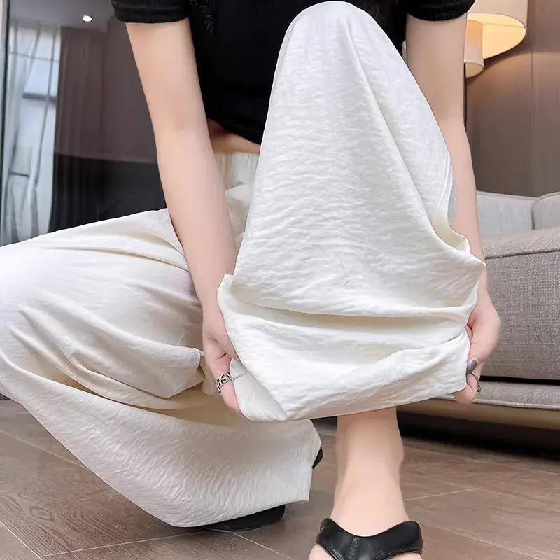 High Waist Wide Leg Pants Women's Summer Ice Silk Loose Fit Small Stature Mountainamoto Casual Loose Feeling Capris