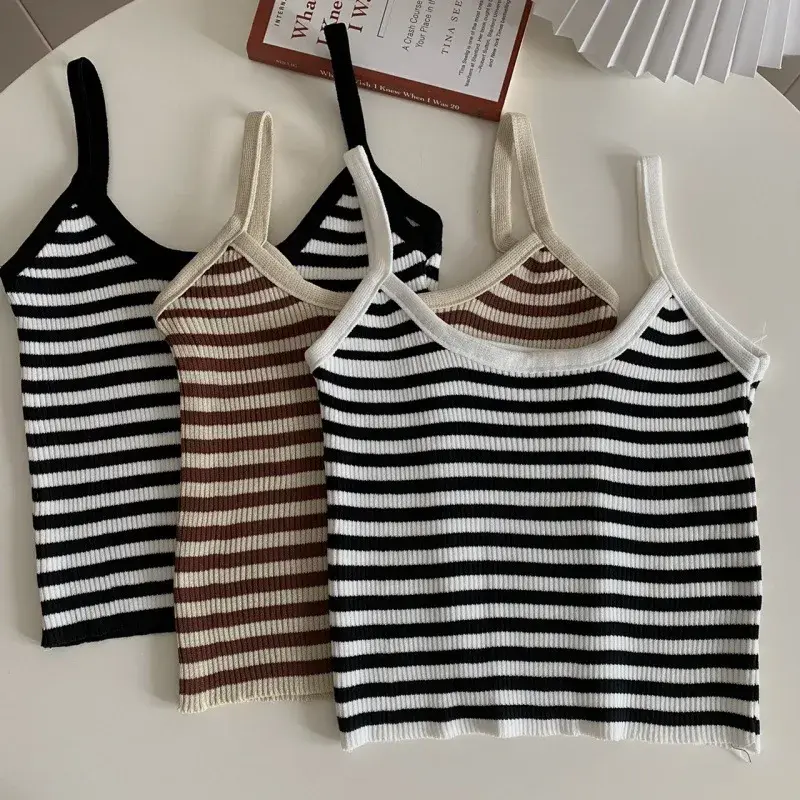 Plus Size Women's Knitted Stripe Camisole Summer Slimming Top Inner Wear Chinese Brand Fashionable plus Size Vest/Tank Top
