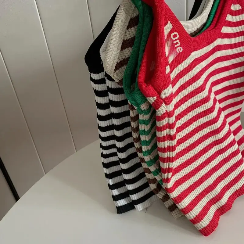 Plus Size Women's Knitted Stripe Camisole Summer Slimming Top Inner Wear Chinese Brand Fashionable plus Size Vest/Tank Top
