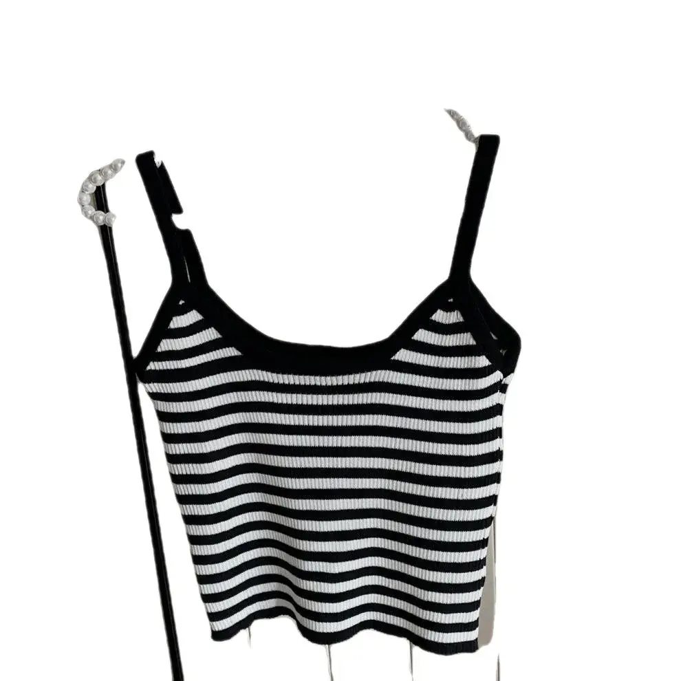 Plus Size Women's Knitted Stripe Camisole Summer Slimming Top Inner Wear Chinese Brand Fashionable plus Size Vest/Tank Top