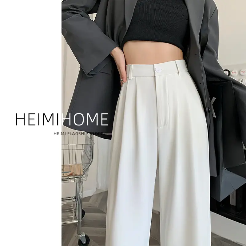 Women's Loose-Fit High-Waisted Black Pants Petite Size Draped Narrow Leg Suit Trousers Fashionable Spring Summer Autumn