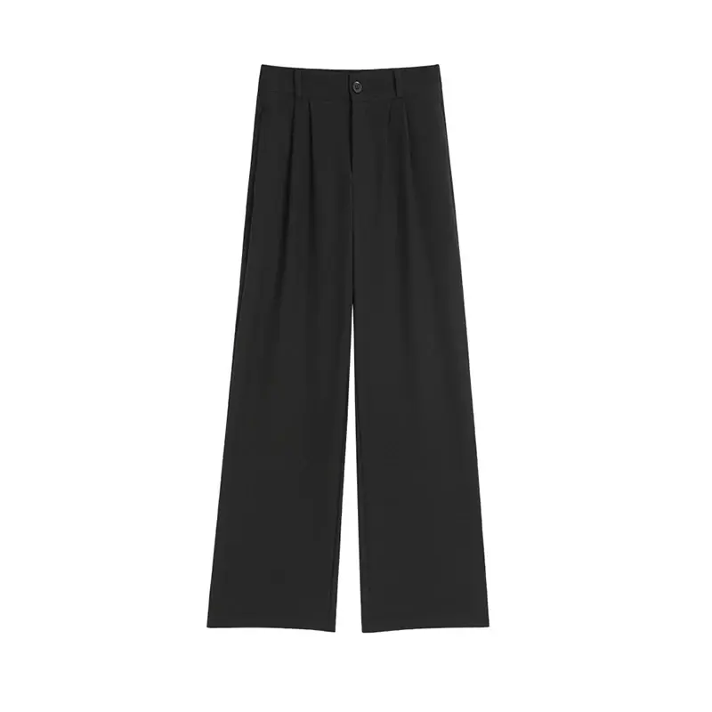 Women's Loose-Fit High-Waisted Black Pants Petite Size Draped Narrow Leg Suit Trousers Fashionable Spring Summer Autumn