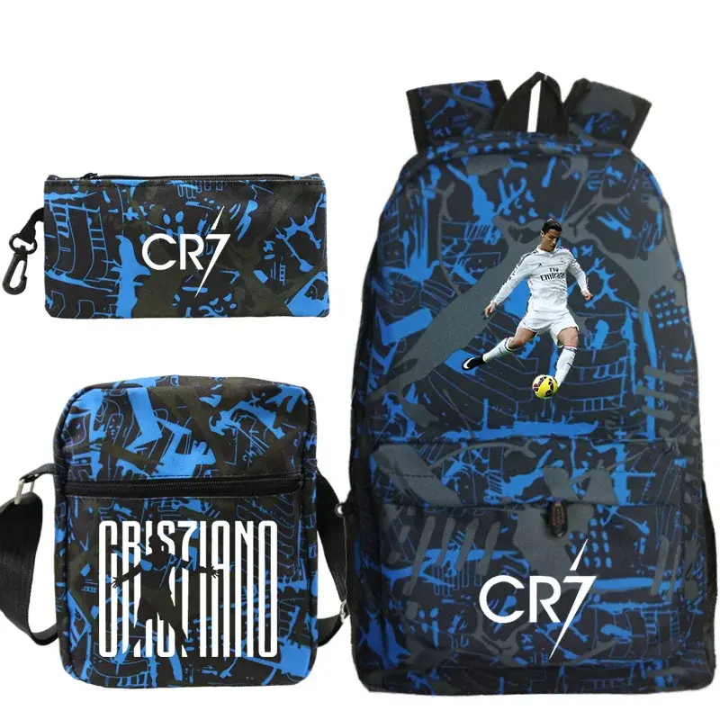 Cross-Border Hot Selling Cristiano Ronaldo Children's Double-Shoulder Backpack School Bag Three-Piece Set for Middle And Primary
