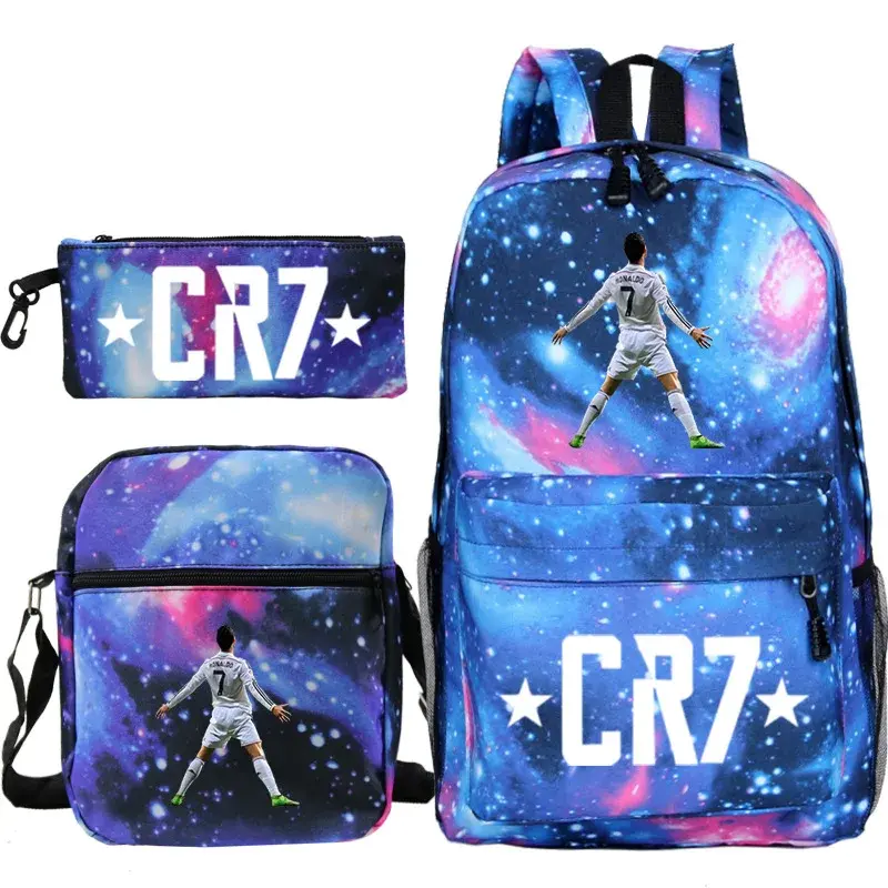 Cross-Border Hot Selling Cristiano Ronaldo Children's Double-Shoulder Backpack School Bag Three-Piece Set for Middle And Primary