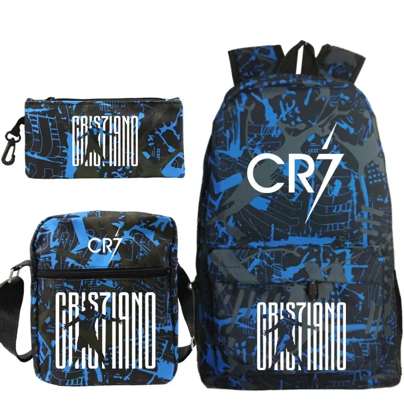 Cross-Border Hot Selling Cristiano Ronaldo Children's Double-Shoulder Backpack School Bag Three-Piece Set for Middle And Primary