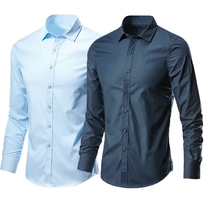 Men's Long Sleeve Casual Shirt Slim Fit Business Style White Workwear Fashion Korean Version No Ironing Required