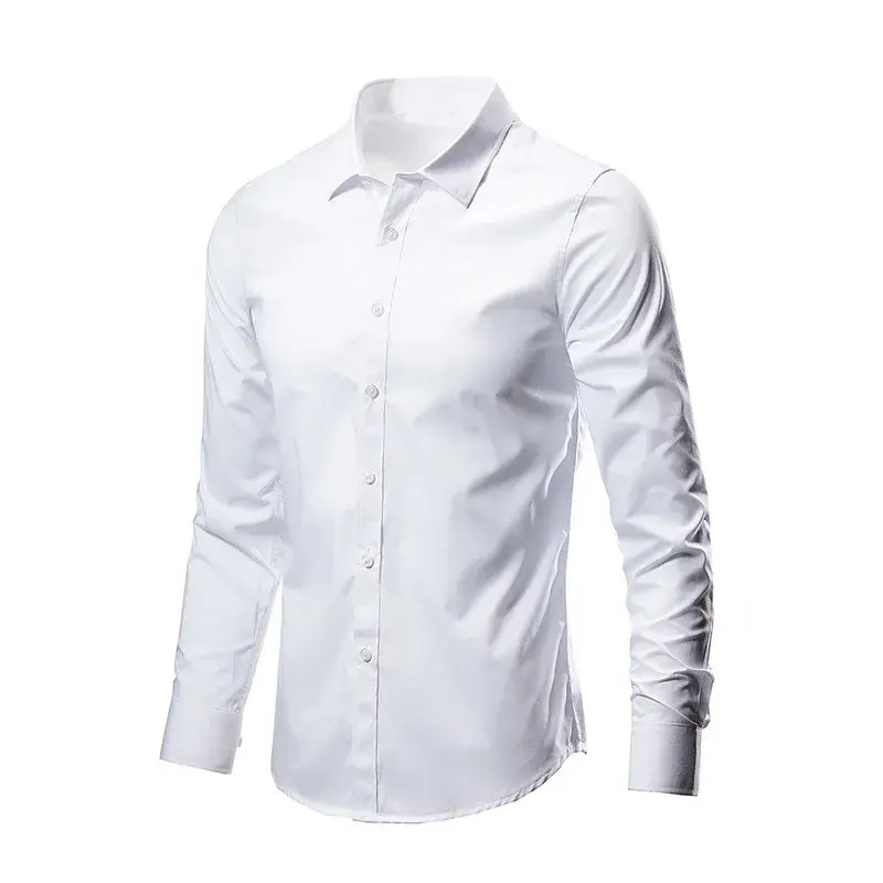 Men's Long Sleeve Casual Shirt Slim Fit Business Style White Workwear Fashion Korean Version No Ironing Required