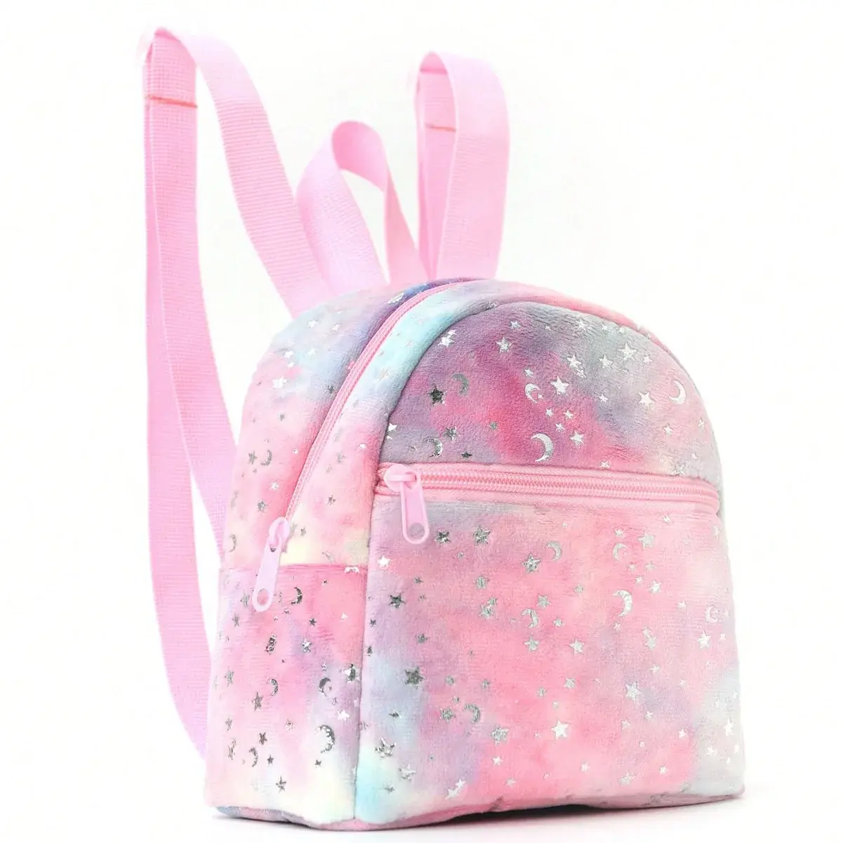 Mini Cute Star Moon Printing Soft Plush Women's Backpack Adjustable Strap Dual Shoulder Bag Cross-border New Arrival