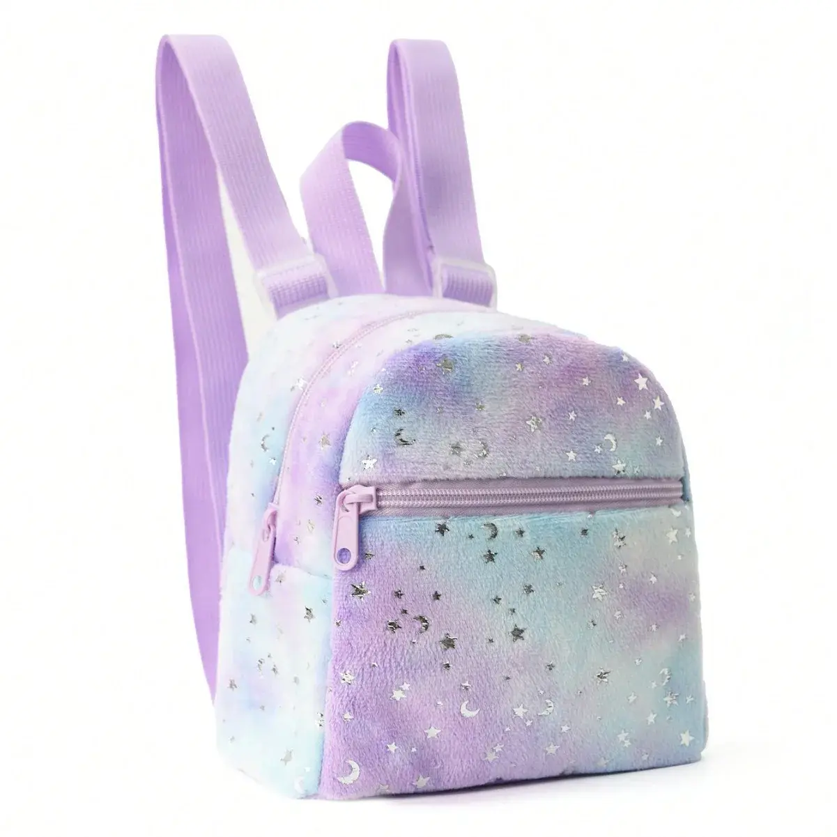 Mini Cute Star Moon Printing Soft Plush Women's Backpack Adjustable Strap Dual Shoulder Bag Cross-border New Arrival