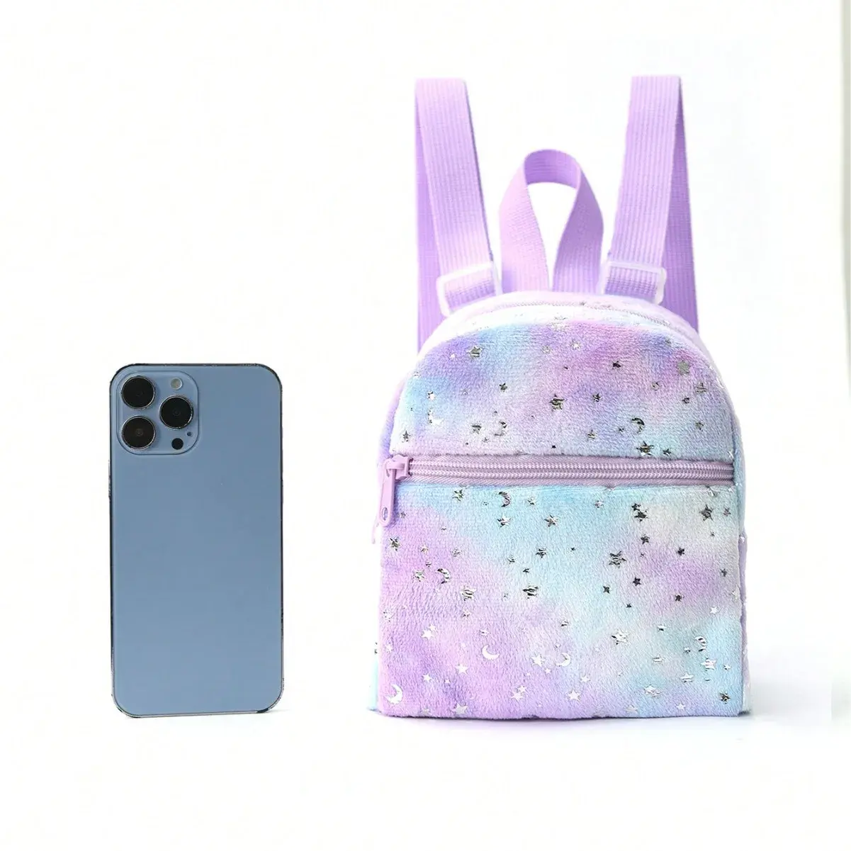 Mini Cute Star Moon Printing Soft Plush Women's Backpack Adjustable Strap Dual Shoulder Bag Cross-border New Arrival