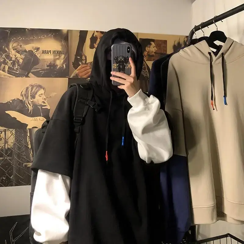 Two-piece Illusion Sweatshirt Men's Hooded Autumn/winter Trendy Brand Ins Hip Hop Top Oversize Niche High Street Jacket