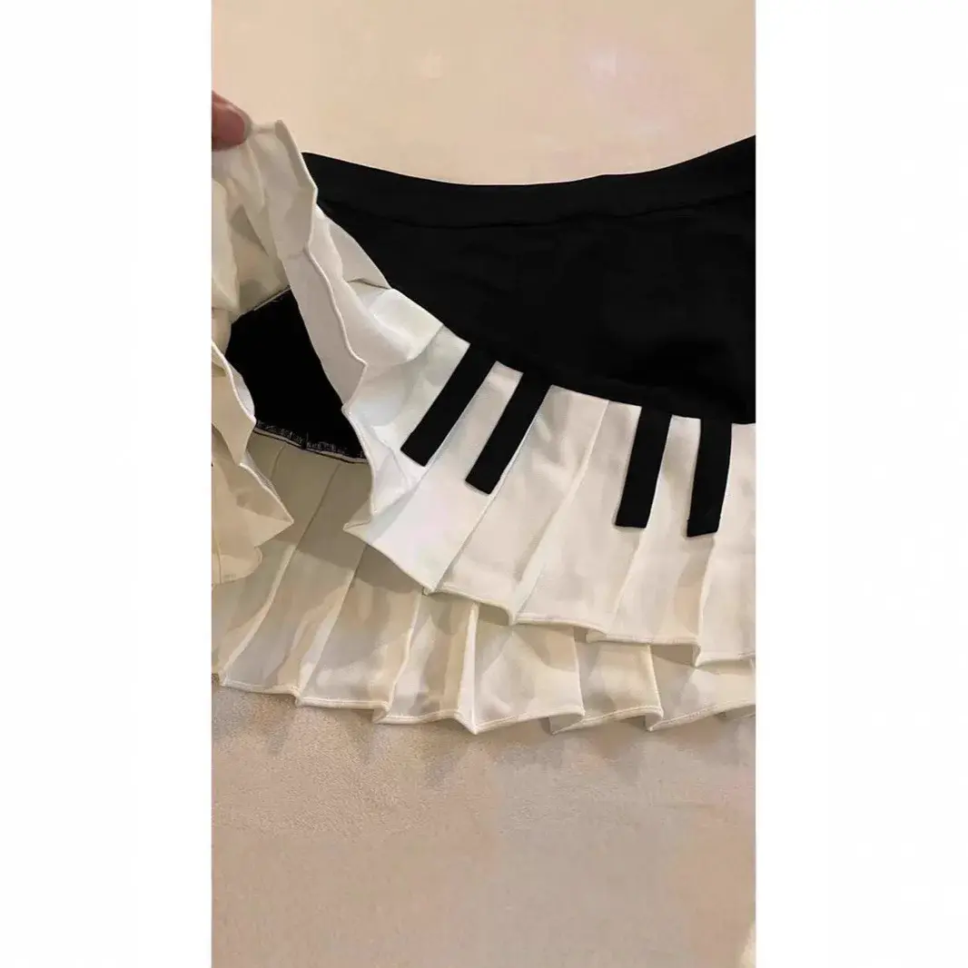 American Retro Black White Piano Half Skirt Women's Summer New Design High Waist Slim Fit Midi Skirt Stylish Slimming Skirt