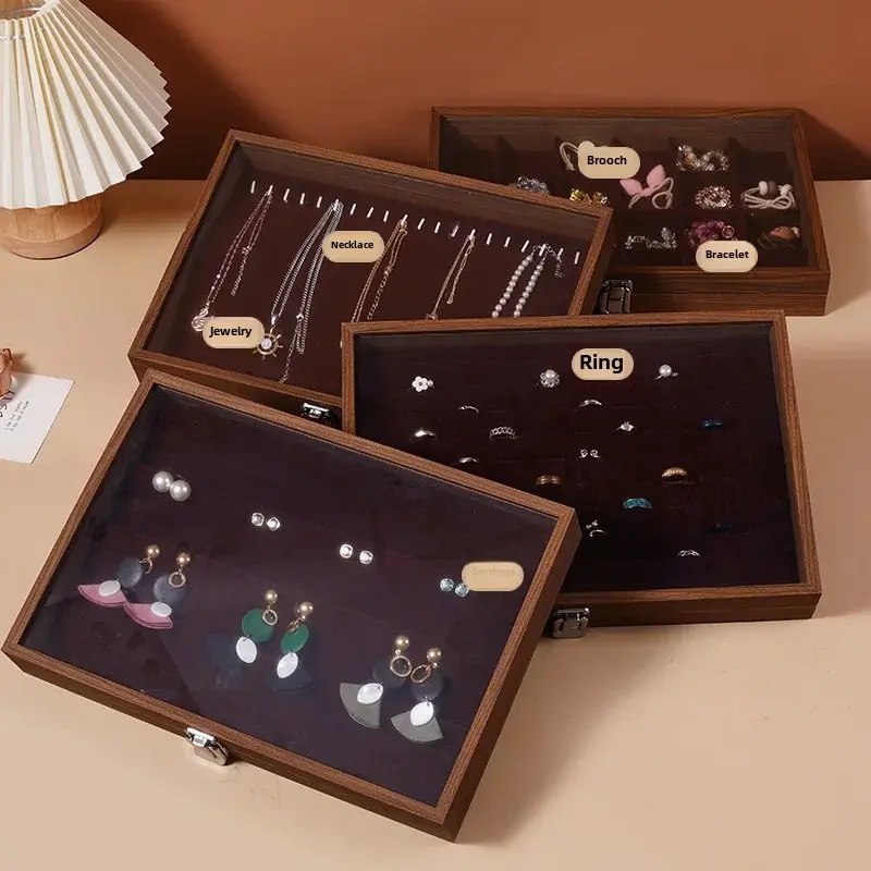 Walnut Wood Storage Box With Lid For Jewelry And Accessories Storing Bracelets Necklaces Rings Earrings Organizer Box