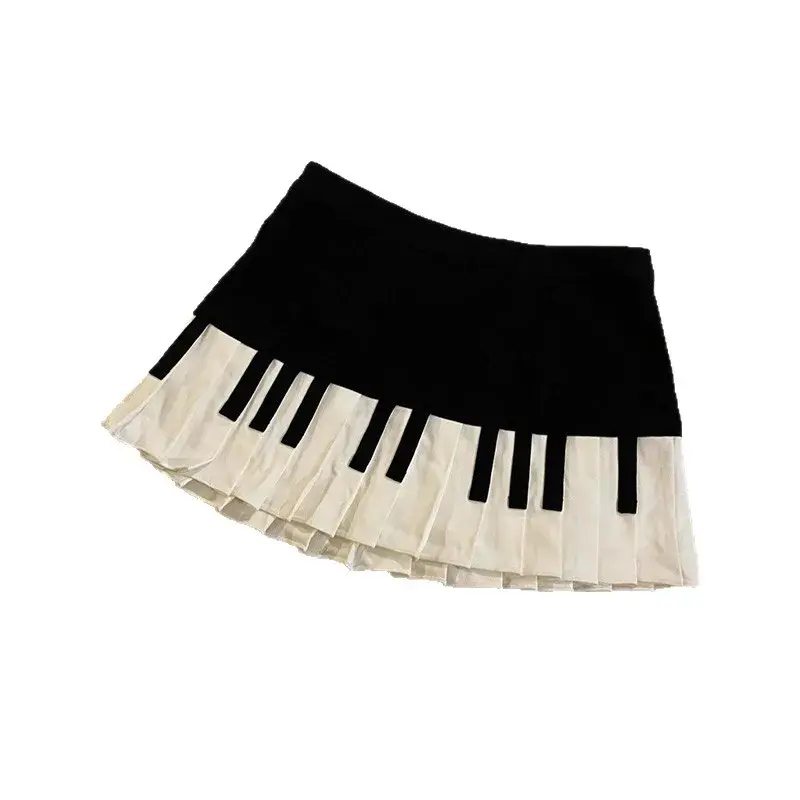 American Retro Black White Piano Half Skirt Women's Summer New Design High Waist Slim Fit Midi Skirt Stylish Slimming Skirt