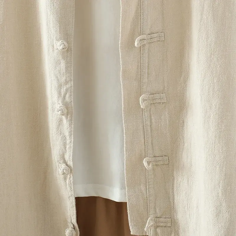 Spring New Retro Chinese Design Cotton Linen Long Sleeve Women's Shirt Button Tea Costume Elegant Fashionable Business Casual