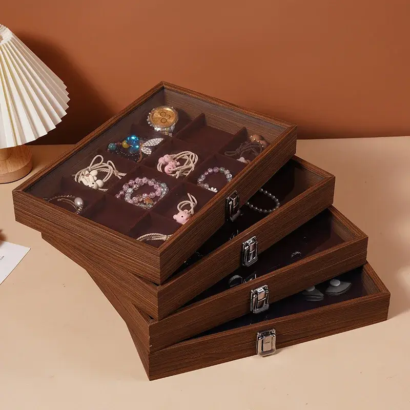 Walnut Wood Storage Box With Lid For Jewelry And Accessories Storing Bracelets Necklaces Rings Earrings Organizer Box