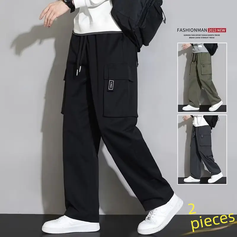 American Style Green Cargo Pants Loose-fit Straight-leg Pants For Men Casual Long Trousers For Autumn Youth