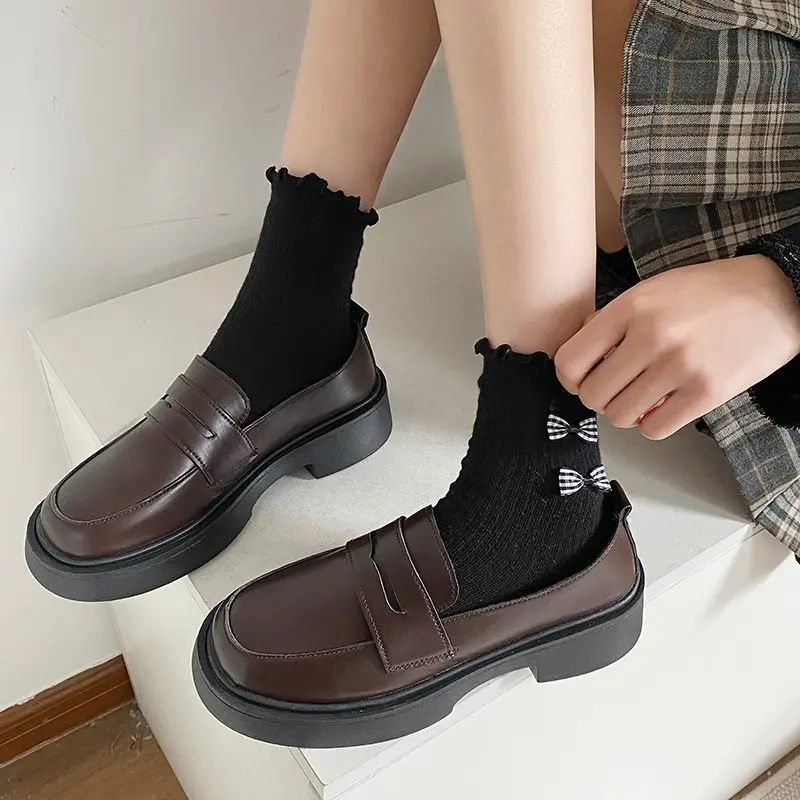 Preppy Style British Style Flat Shoes Women's Spring Autumn New Arrival Thick Sole Comfortable Casual Shoes Leather Loafers