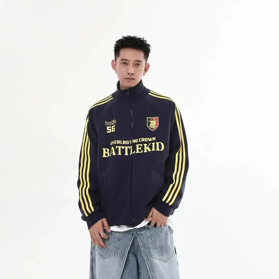 2024 Design SensibilityNiche American Style Vintage Baseball Shirt Collar Sweatshirt Jacket Men's Loose Fit Cardigan