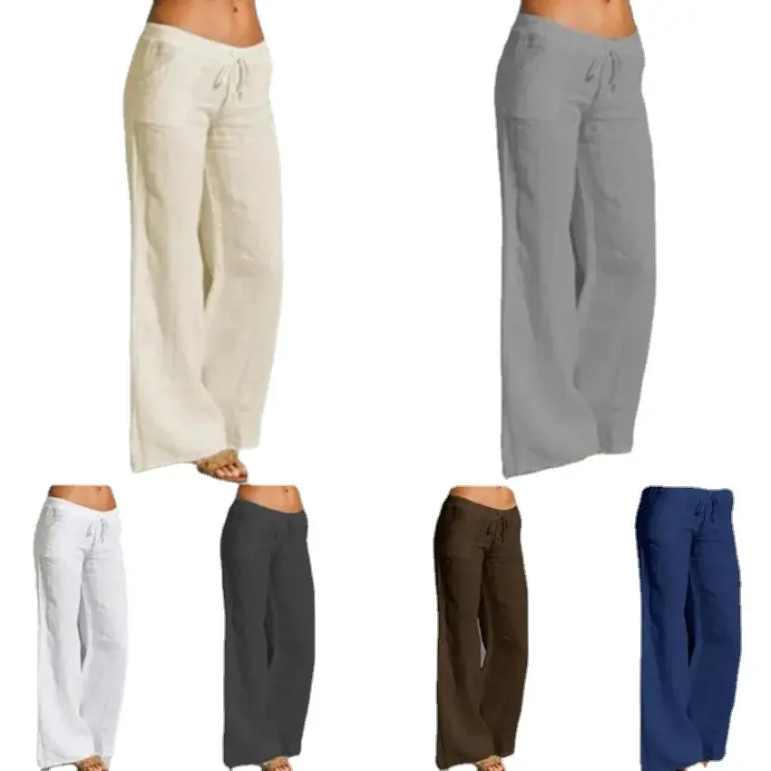 Amazon Best Seller New Women's High-Waisted Bell Bottoms Large Size Cotton Linen Casual Pants With Pocket For Comfort Fit