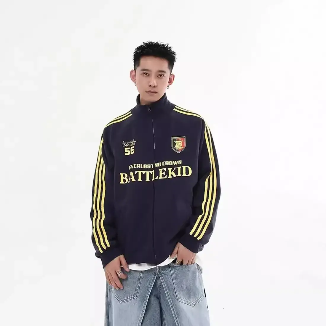 2024 Design SensibilityNiche American Style Vintage Baseball Shirt Collar Sweatshirt Jacket Men's Loose Fit Cardigan
