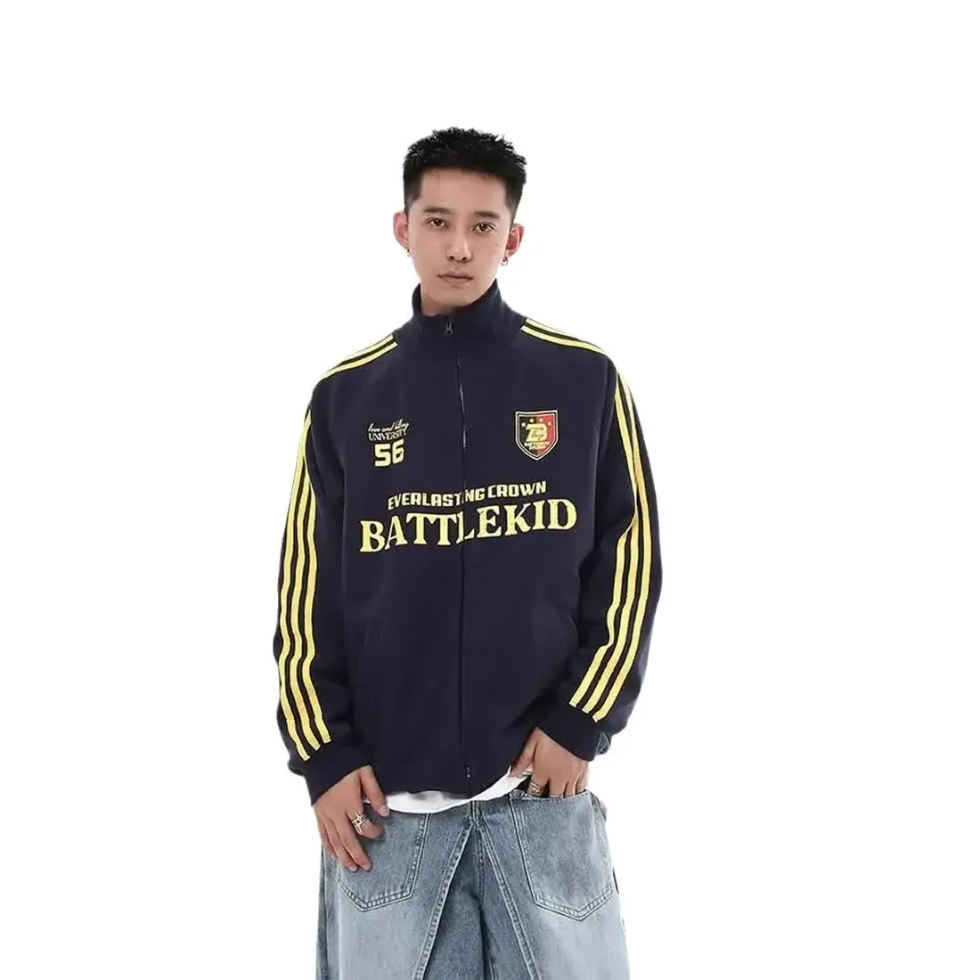 2024 Design SensibilityNiche American Style Vintage Baseball Shirt Collar Sweatshirt Jacket Men's Loose Fit Cardigan