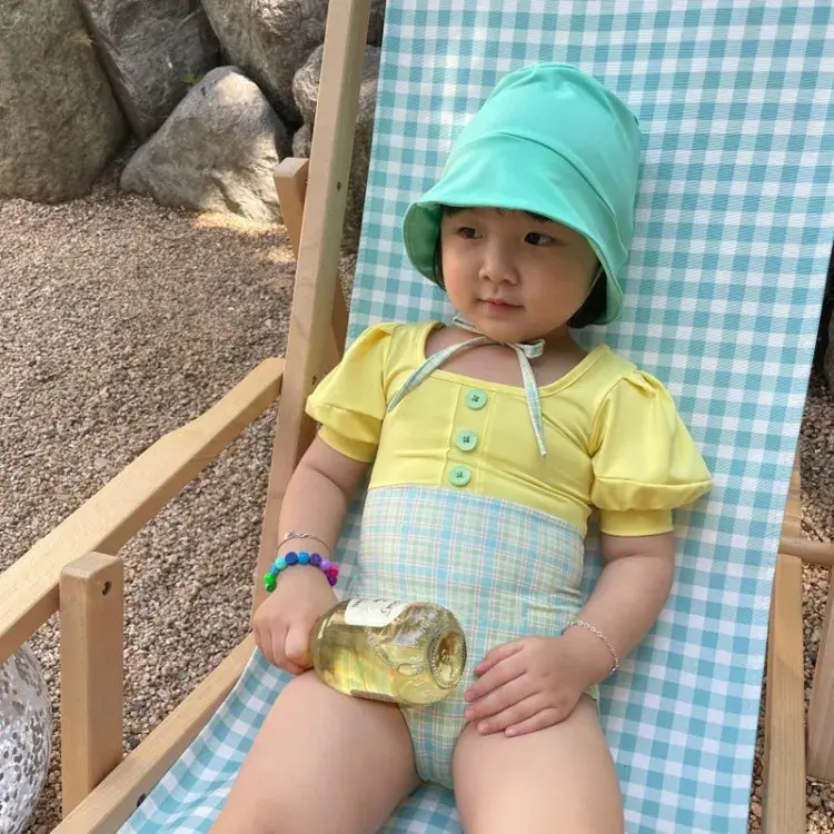 Korean Style Children's One-Piece Swimsuit with Bubble Sleeves for Princess Vacation Hot Spring Baby Girl Cute Temperate
