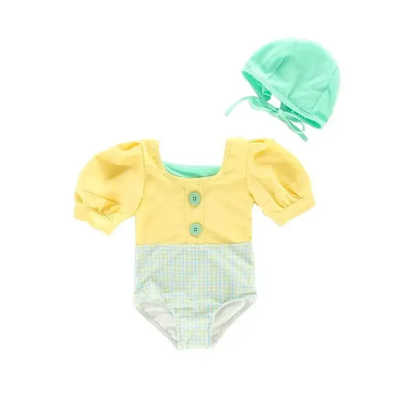 Korean Style Children's One-Piece Swimsuit with Bubble Sleeves for Princess Vacation Hot Spring Baby Girl Cute Temperate