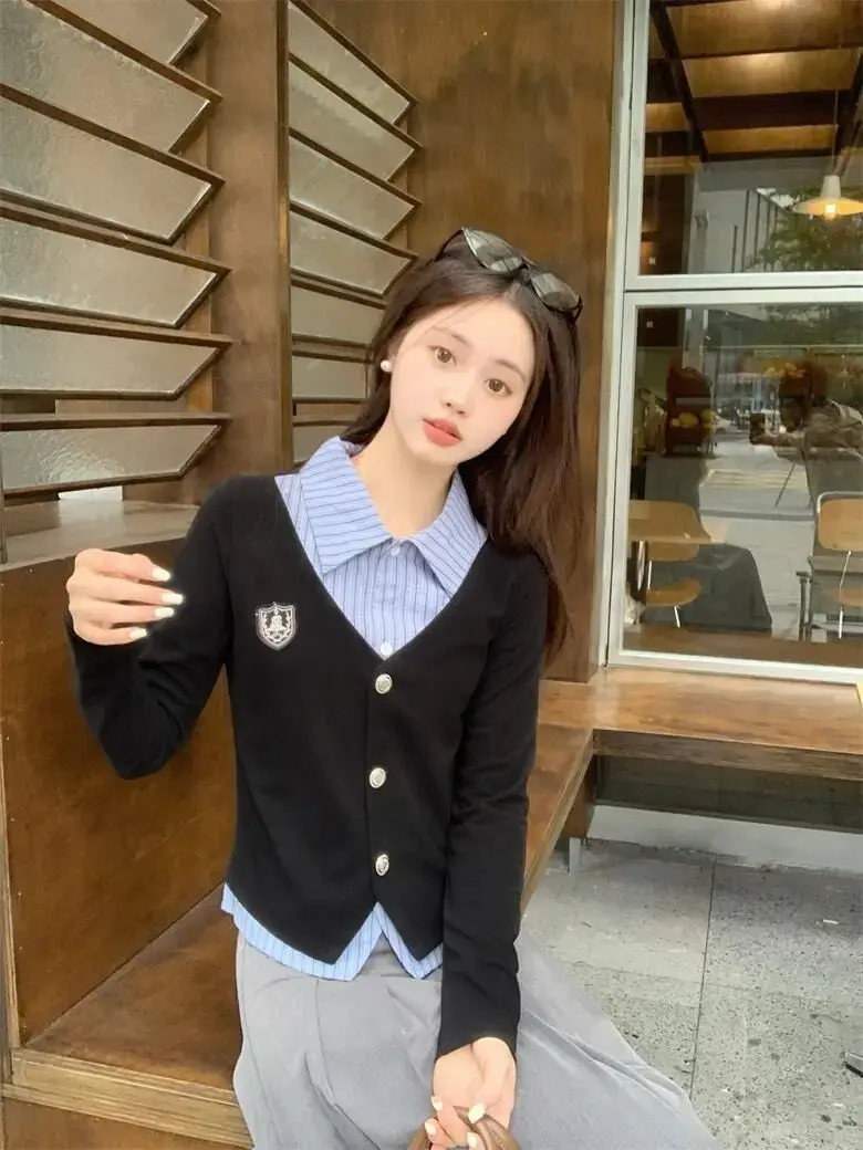 Original Style College Fashion Long Sleeve Polo Collar Women's Shirt Set Spring Autumn Slim Fit Chinese Brand Female Blouse