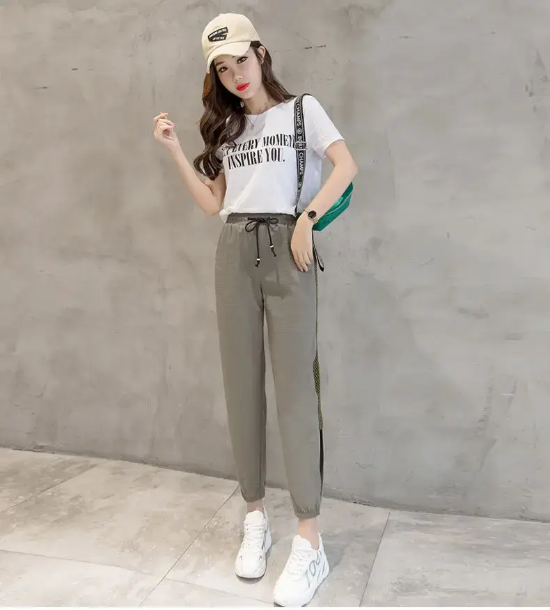 Ice Silk Mesh Sport Pants Women's Summer Thin Casual Harem Seven Points Wide Leg Long Trousers Nine Points Four Seasons