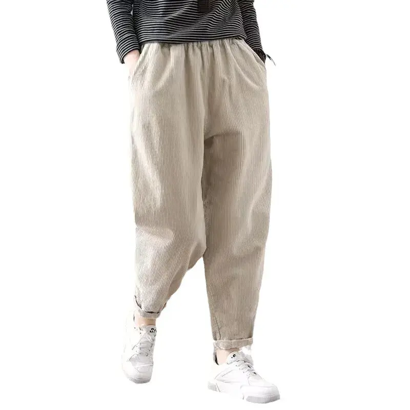 Winter Thickened Large Size Corduroy Fleece Lined Casual Harlan Warm Long Pants Loose Fit Outerwear Versatile Comfortable Trouse