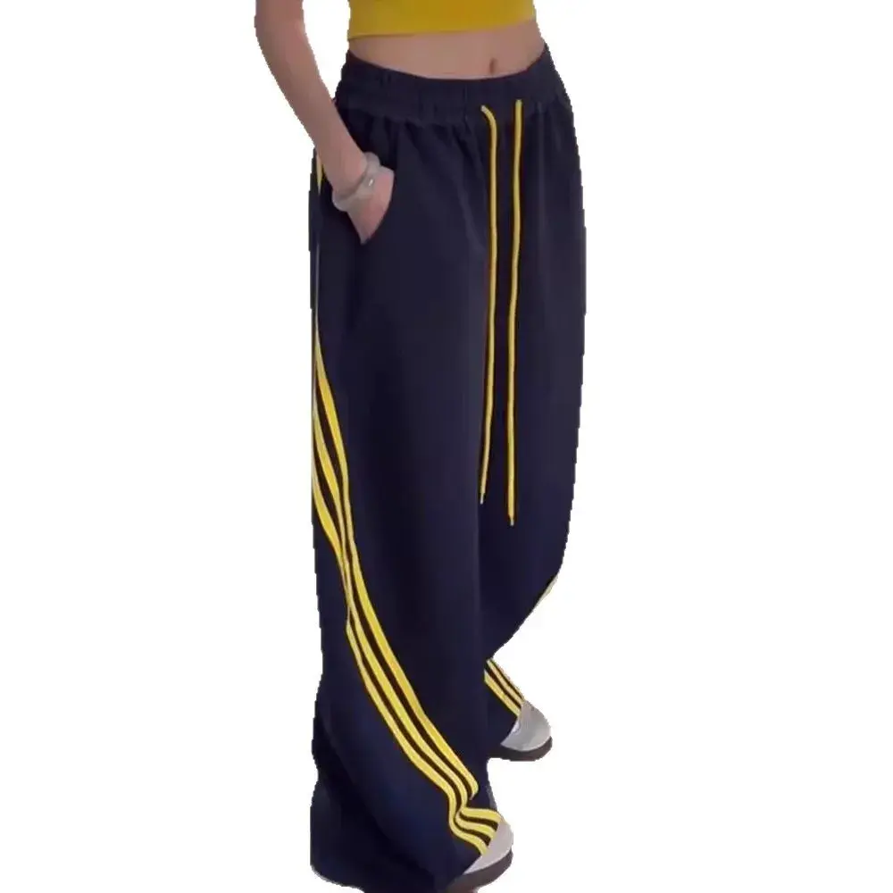 American Retro Three Bars Wide Leg Knife Edge Sweatpants Unisex Casual Sporty Loose Fit Autumn Spring Trendy Brand Long Trousers